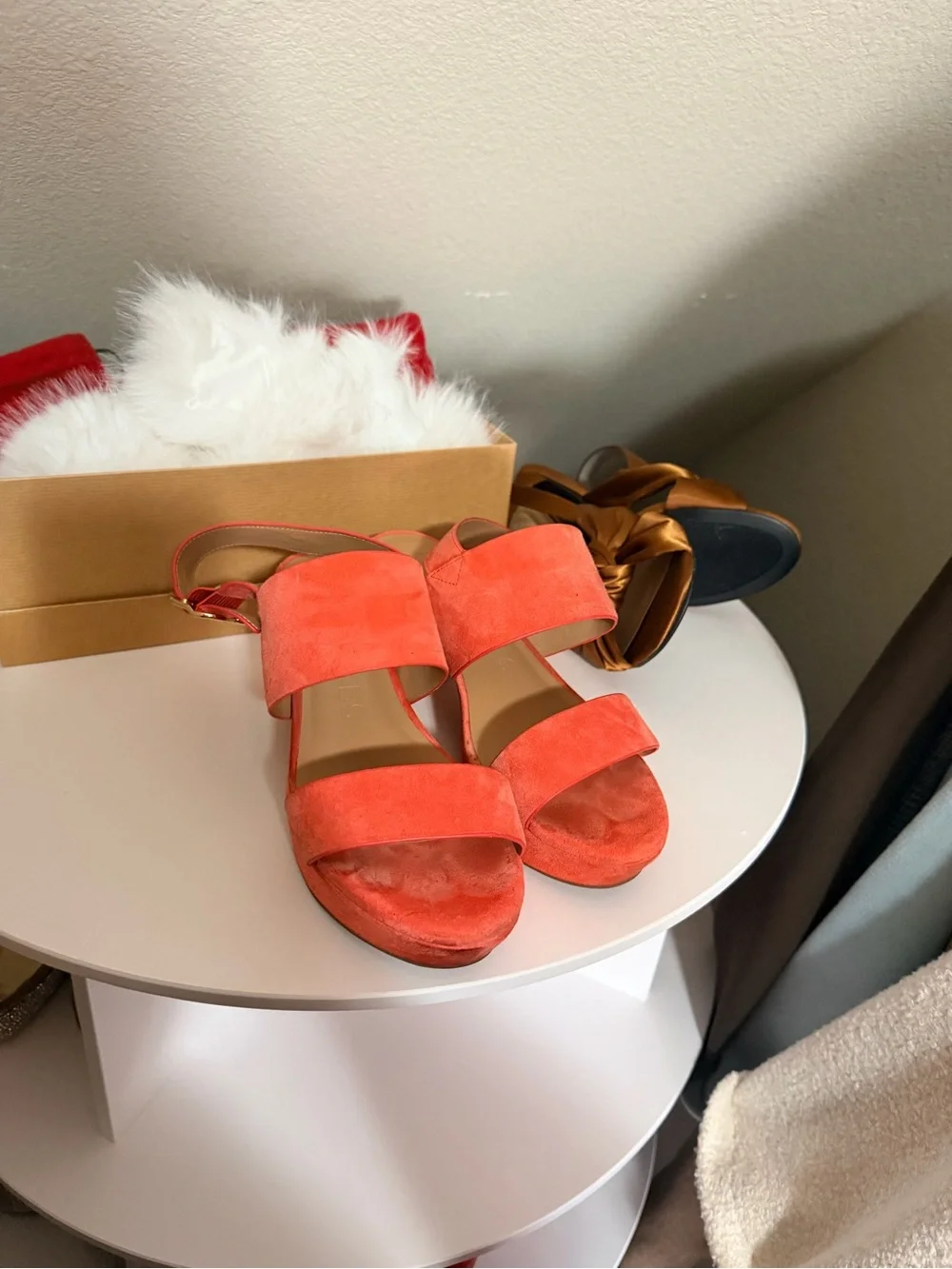 AEROSOLES Coral Suede Chunky Heel Sandals with Gold Buckle - Picture 3 of 6